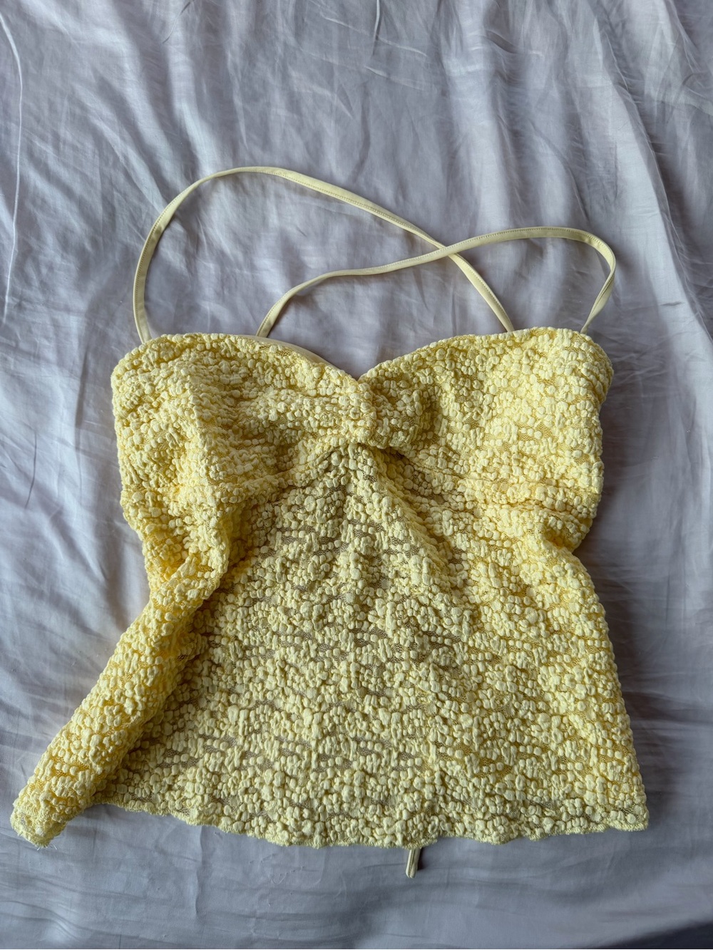 Garage Embroidered Apron Halter Open Back Top in Yellow